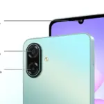 Smartphone showing rear camera module: 50 MP wide, 2 MP depth; 8 MP front camera for selfies.