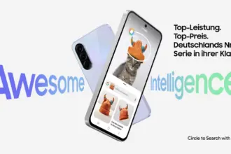 Ad banner showing two tilted smartphones with 'Awesome' and 'Intelligence' text, promoting Circle to Search with Google.