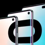 Three sleek smartphones arranged diagonally, showing edge-to-edge screens and glossy rounded backs against a black background.