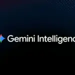 Gemini Intelligence logo with a colorful star icon on a dark gradient background