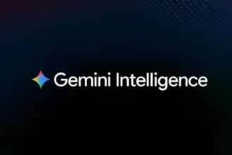 Gemini Intelligence logo with a colorful star icon on a dark gradient background