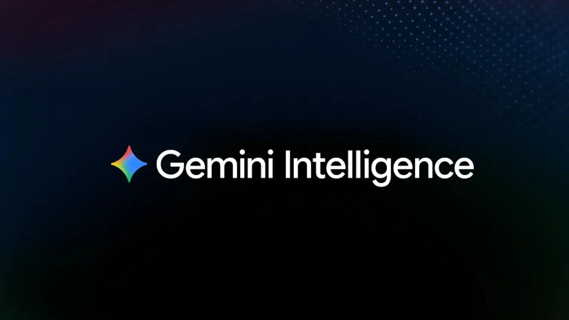 Gemini Intelligence logo with a colorful star icon on a dark gradient background