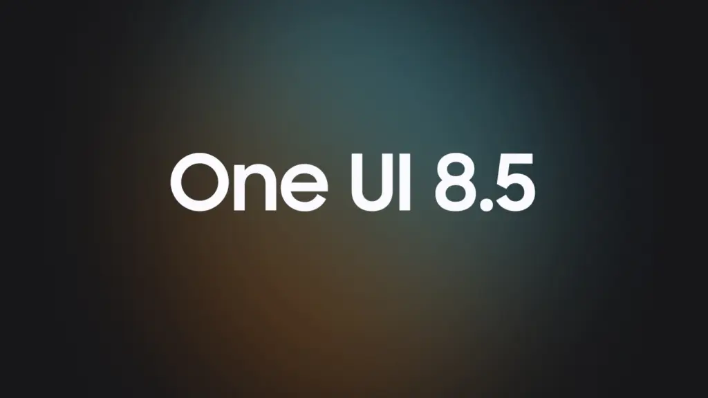 “One UI 8.5” text on a dark, blurred gradient backdrop, indicating a software version release