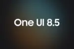“One UI 8.5” text on a dark, blurred gradient backdrop, indicating a software version release