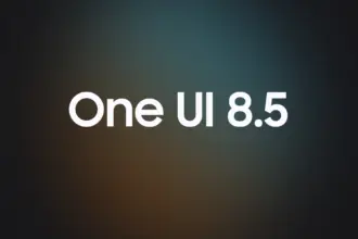 “One UI 8.5” text on a dark, blurred gradient backdrop, indicating a software version release