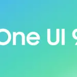 Brand banner reading One UI 9 on a blue-to-green gradient background. (informative branding)