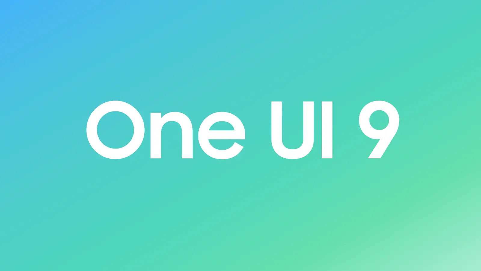 Brand banner reading One UI 9 on a blue-to-green gradient background. (informative branding)