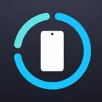 White smartphone silhouette centered inside a two-tone blue circular progress ring on a dark background, suggesting loading or syncing a mobile device