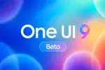 One UI 9 Beta promotional banner with a bright, colorful gradient background and rounded 'Beta' button text