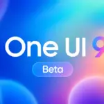 One UI 9 Beta promotional banner with a bright, colorful gradient background and rounded 'Beta' button text